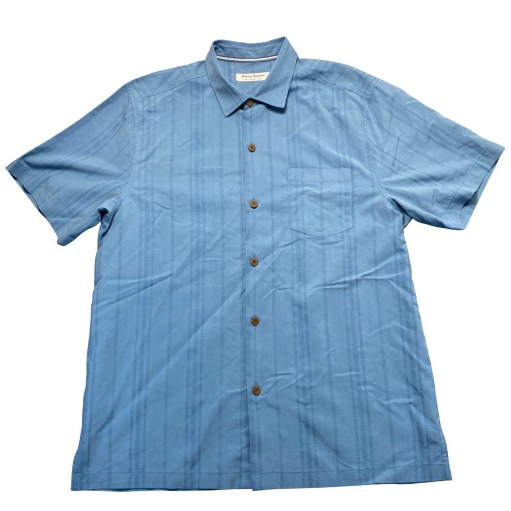 Tommy Bahama Coastal Ease Mens Large Blue‎ Embroidered Short Sleeve Shirt